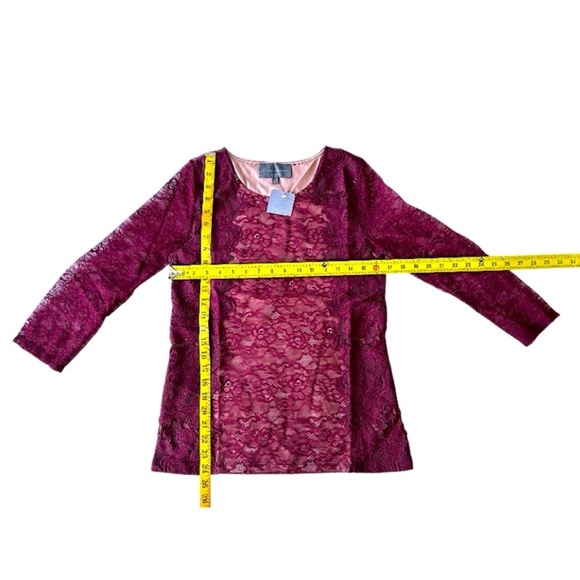 $148 Anthropologie Vintage Top Small 2 4 Wine Lace Overlay 3/4 Sleeve Mixed Lace - Picture 10 of 16